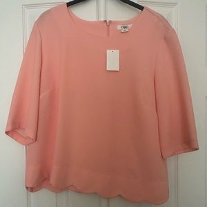 Cato blouse scalloped bottom peach short sleeve size L